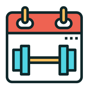 cartoon calendar with dumbbell in the center