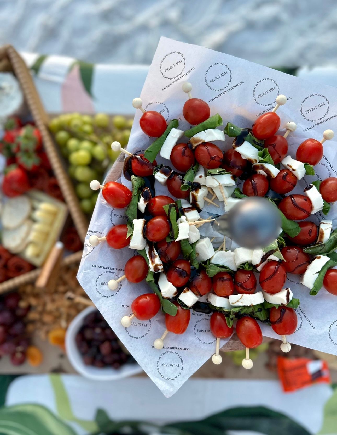 caprese skewers with balsamic drizzle.