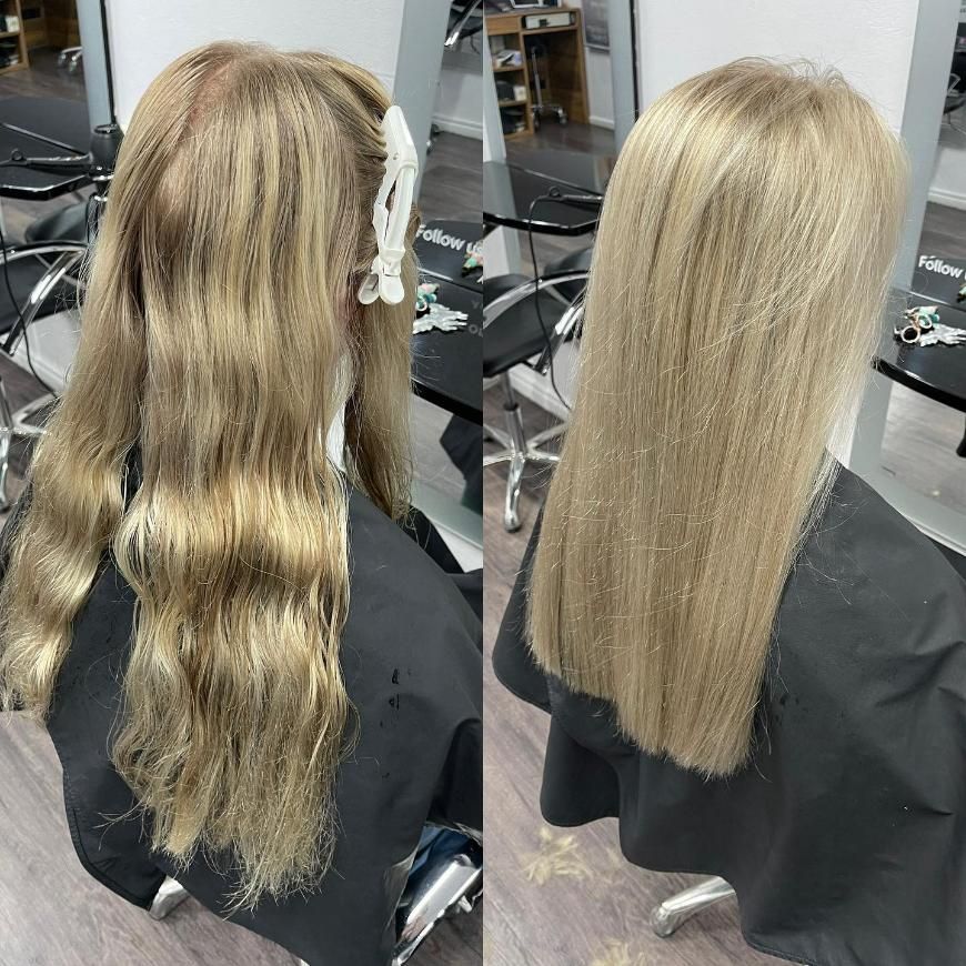 A Before and After Photo of A Woman's Hair Color in Salon — Main Hair Design in Armidale, NSW