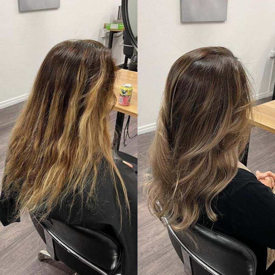 A Before and After Photo of A Woman's Hair in A Salon — Main Hair Design in Armidale, NSW