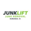 JunkLift logo: dark gray "JUNK" over green "LIFT," "JUNK REMOVAL" beneath, "DUBUQUE, IA" below that, all on white background.