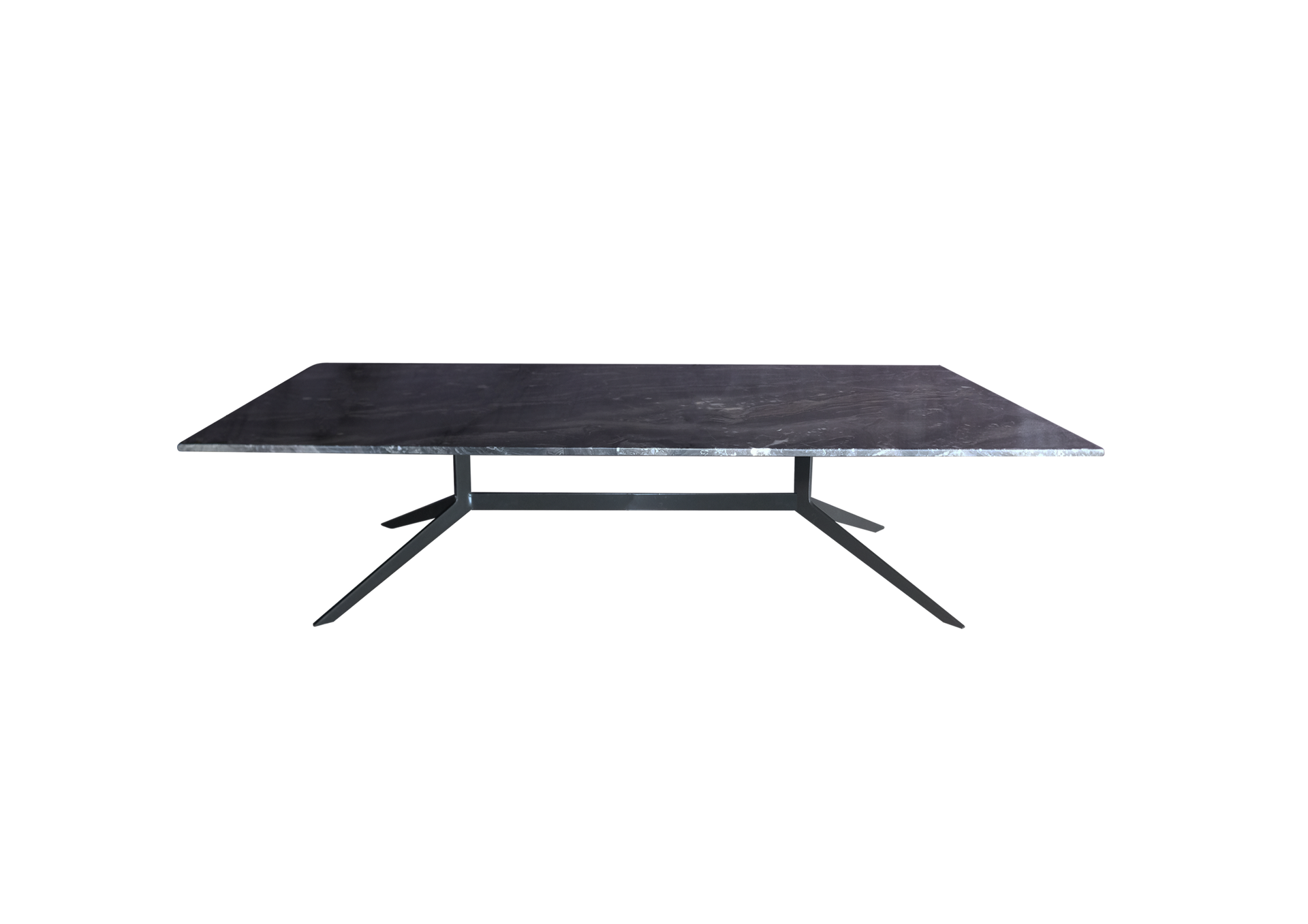 A black table with a black base on a white background.