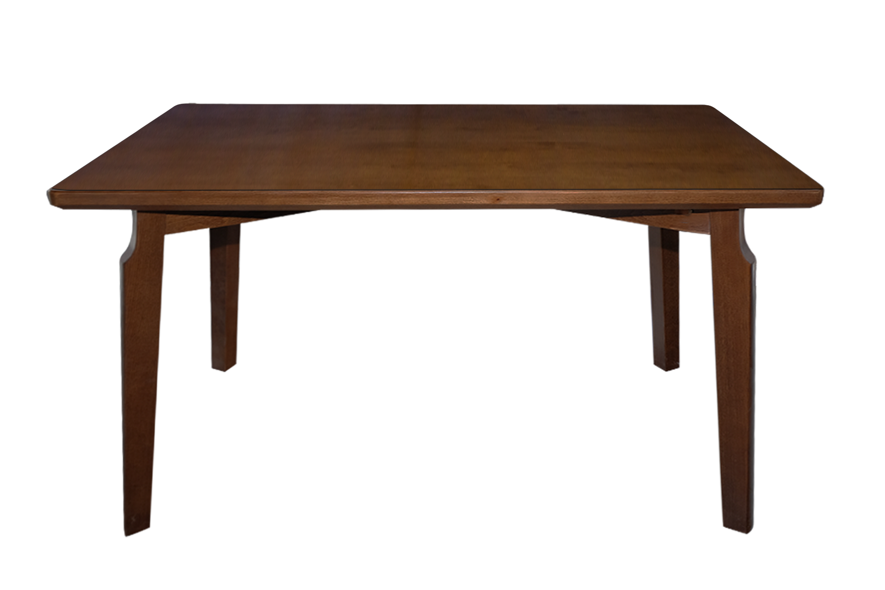 A wooden table with two legs on a white background