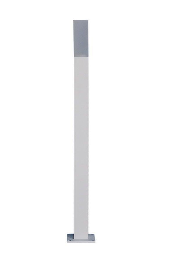 A white pole with a light on top of it on a white background.