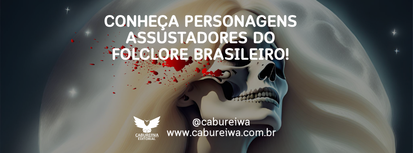 Caveira de mulher loira com respingos de sangue. Texto: 