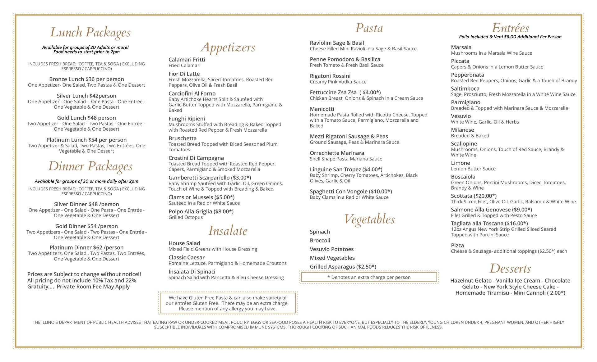 A menu for a restaurant with a lot of items on it