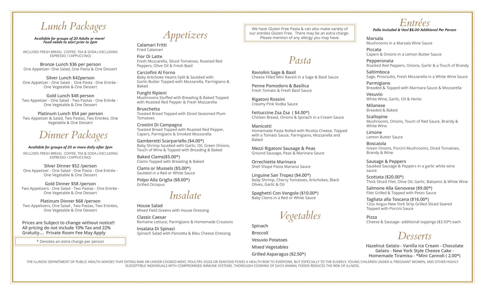 A menu for a restaurant with a lot of items on it