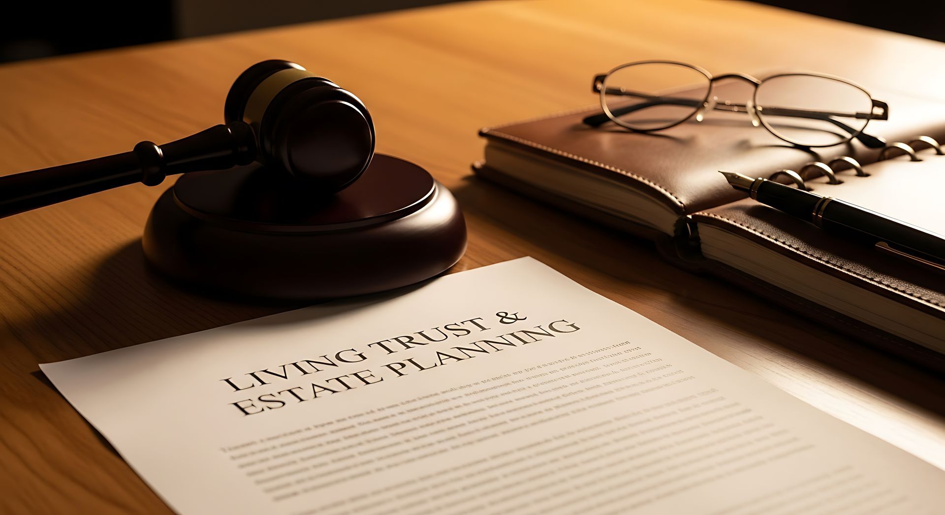 A gavel and a document titled 