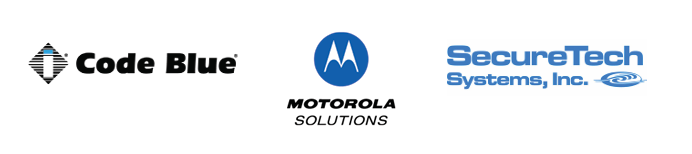 A motorola solutions logo is next to a code blue logo