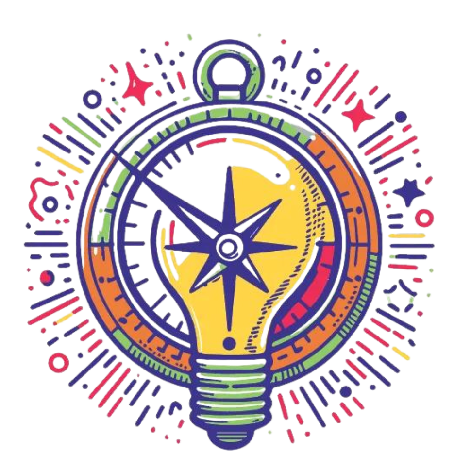 An illustration of a light bulb with a compass around it