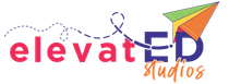 the logo for elevated studios shows a kite flying through the air .
