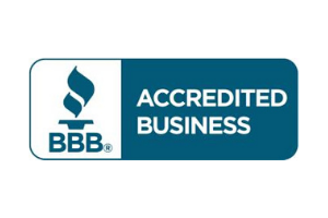 BBB Accredited Business logo with teal background and white text