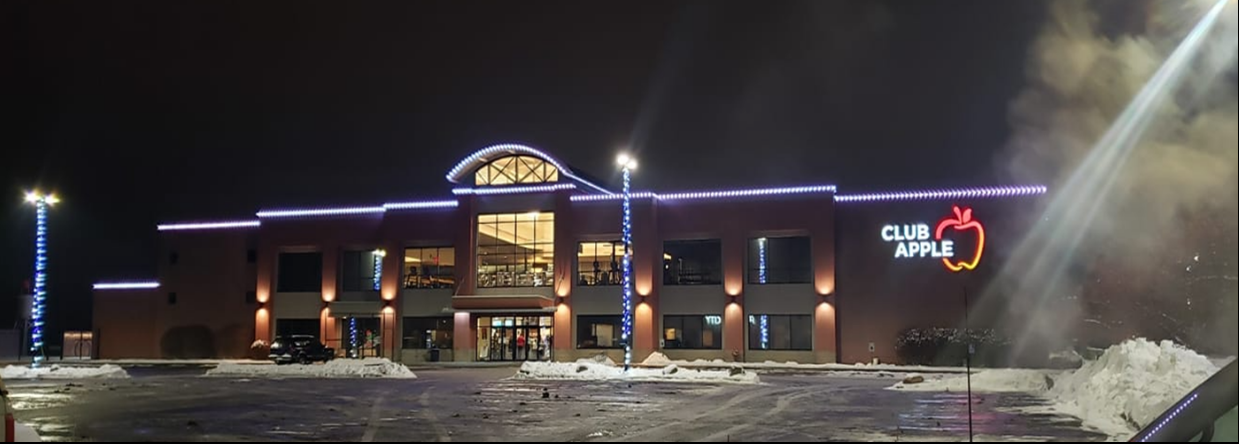 A club apple building with permanent lighting