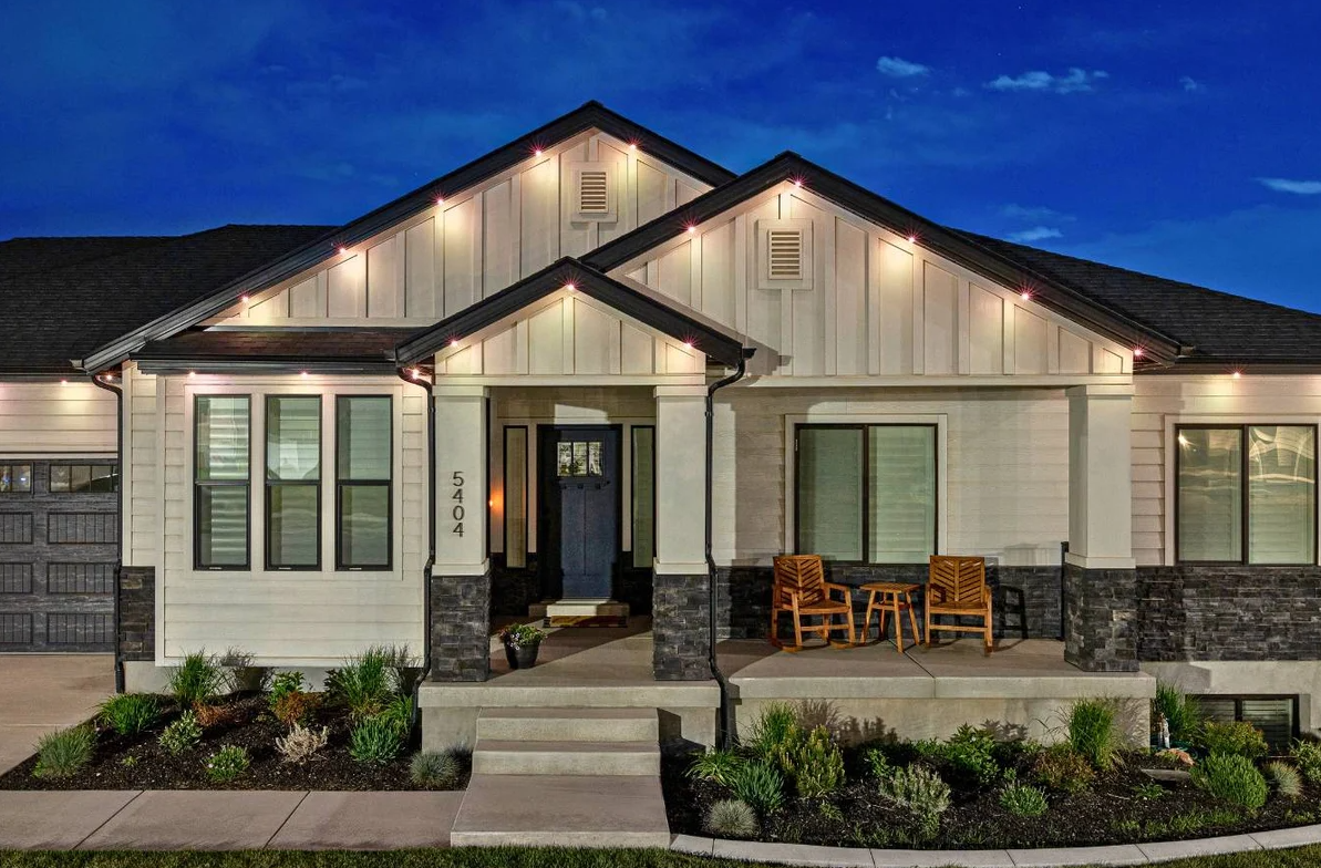 Rocky Mountain trimlight permanent LED security lights illuminating a home’s exterior for safety and protection