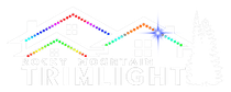 The logo for rocky mountain twilight is a rainbow colored mountain with a star in the middle.