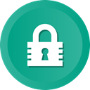 A white padlock icon in a green circle on a black background.