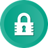 A white padlock icon in a green circle on a black background.