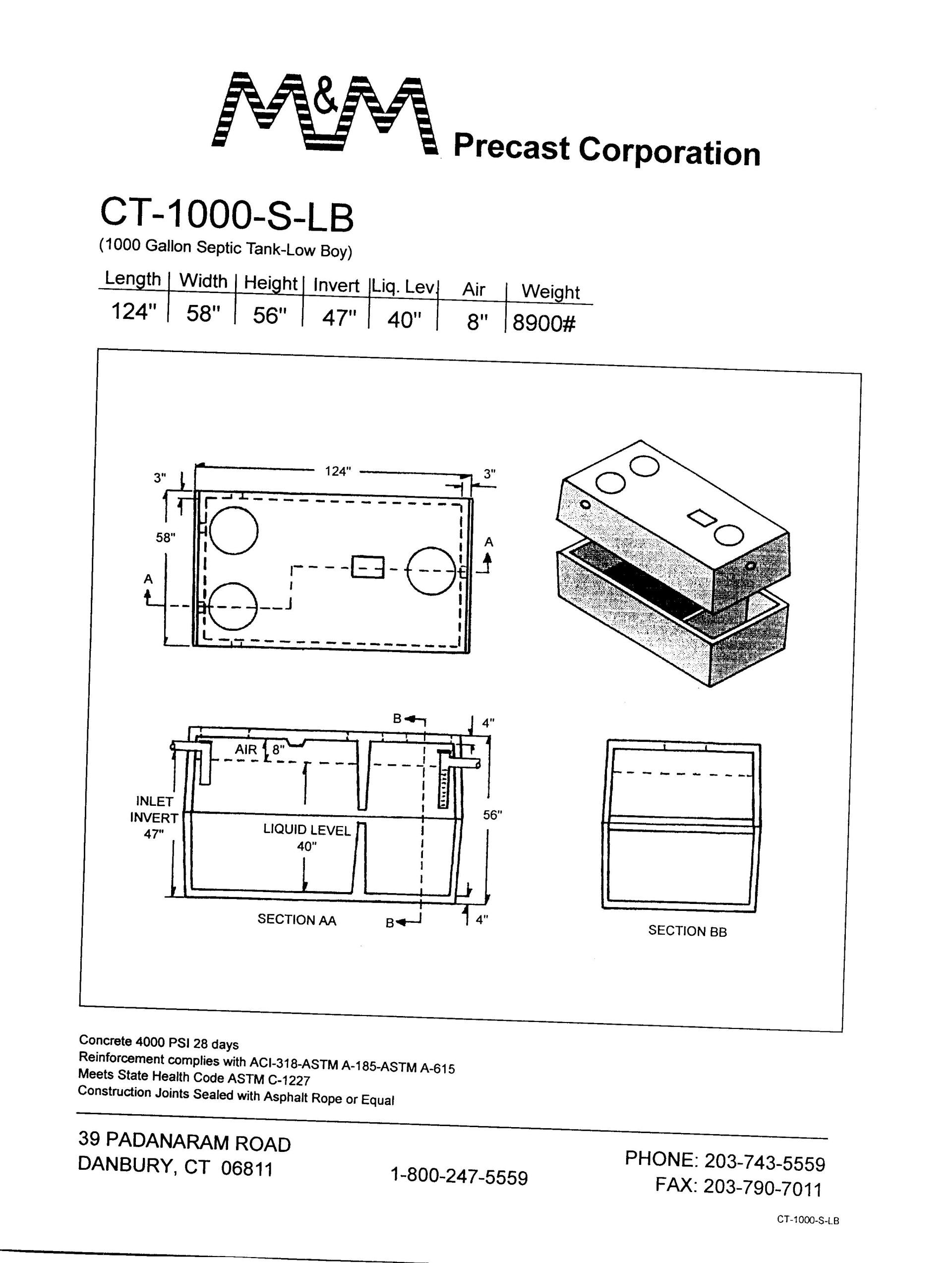1002 Gallon Septic Tank — Danbury, CT — M & M Precast Corp.