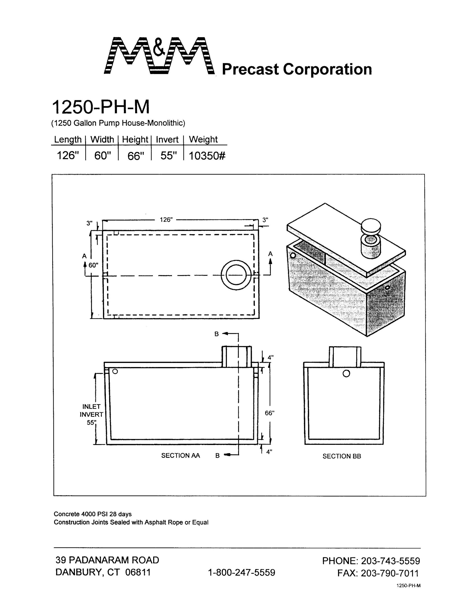 1250 Gallon Pump House — Danbury, CT — M & M Precast Corp.