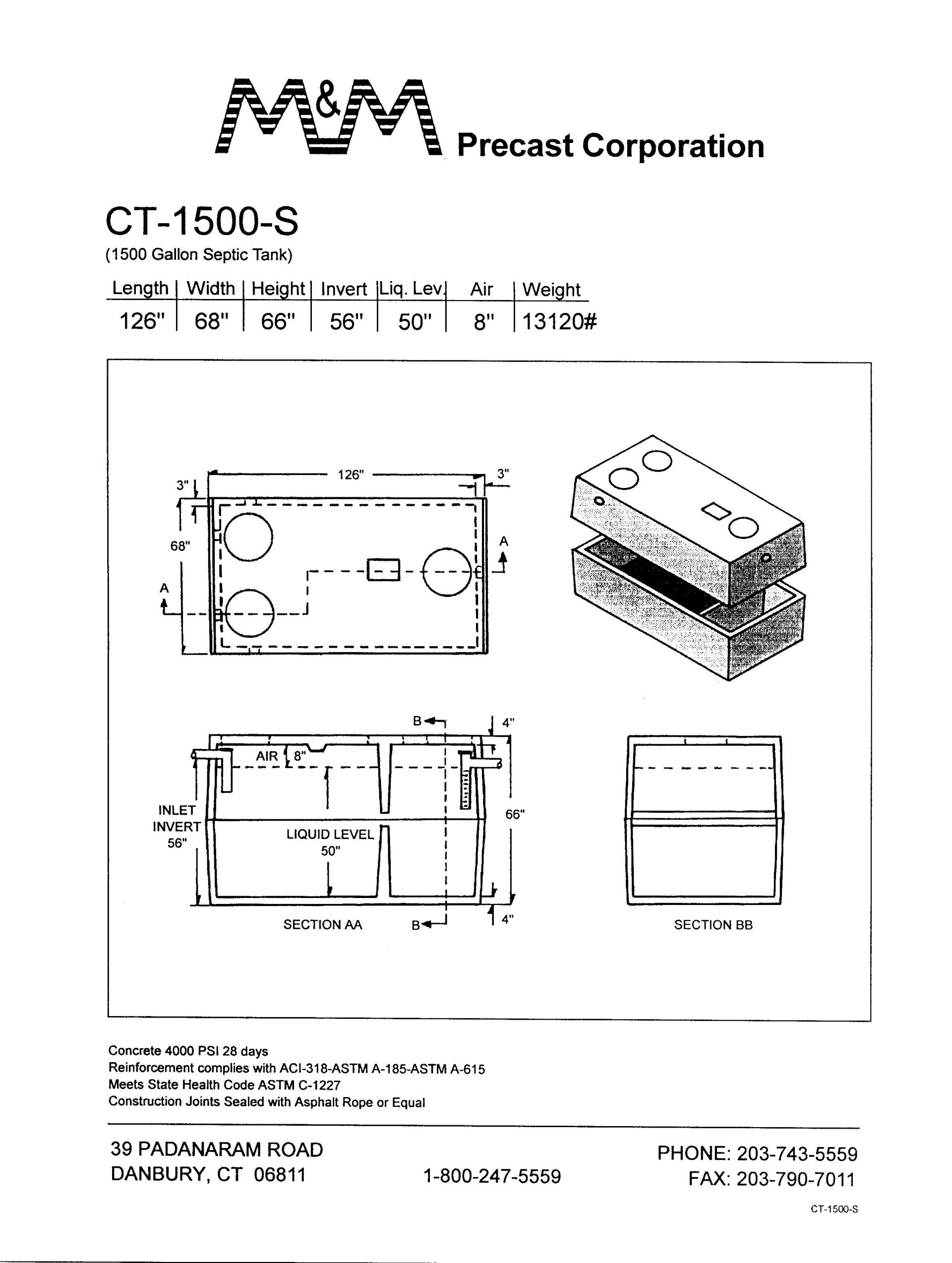 1500 Gallon Septic Tank — Danbury, CT — M & M Precast Corp.