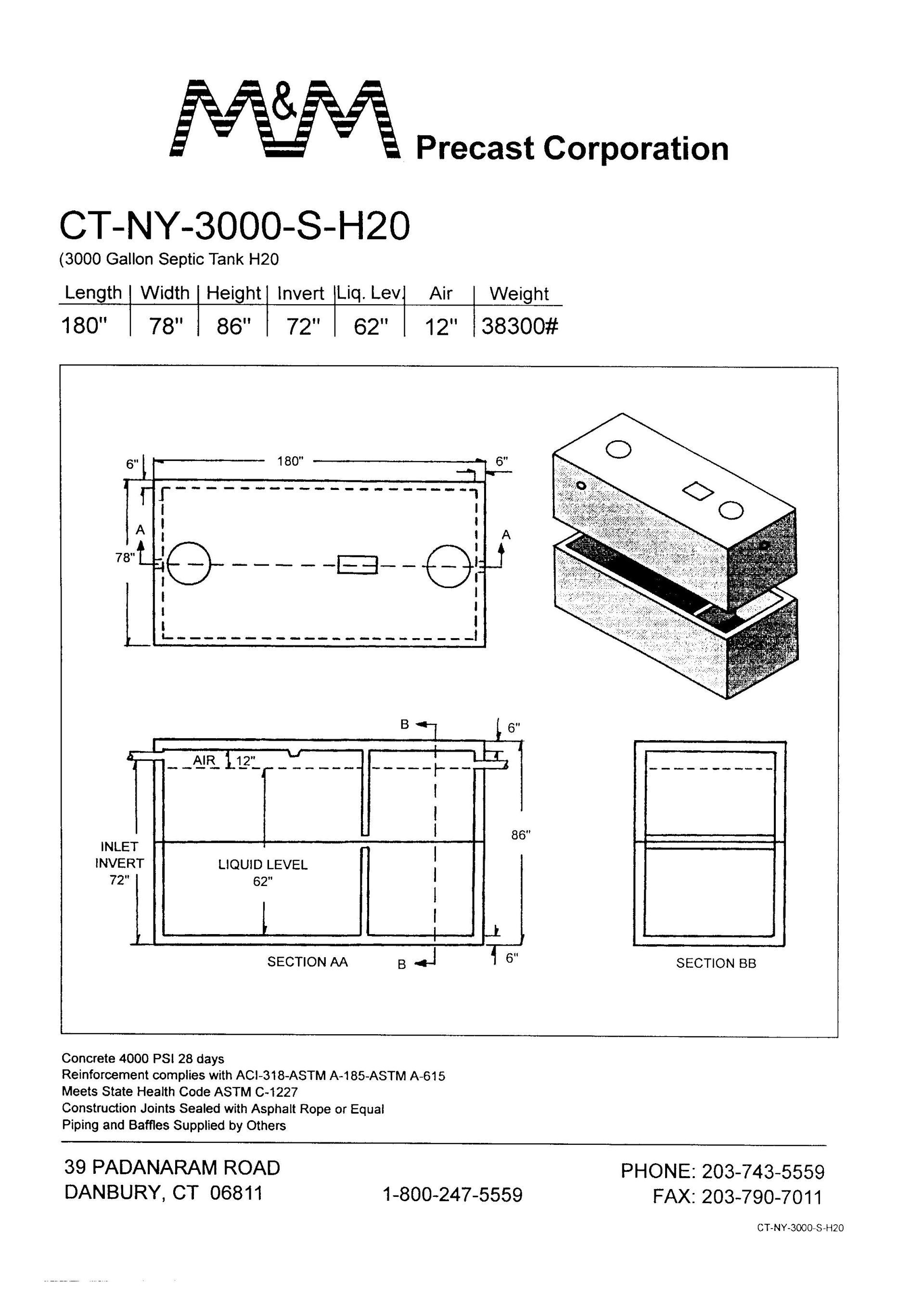 H20 300 Gallon Septic Tank — Danbury, CT — M & M Precast Corp.