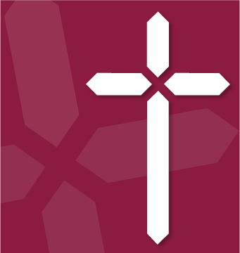 Maroon rectangle with a white cross - it is the FVL logo cross