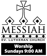 Line drawing logo of a crown with the words Messiah Ev Lutheran Church
