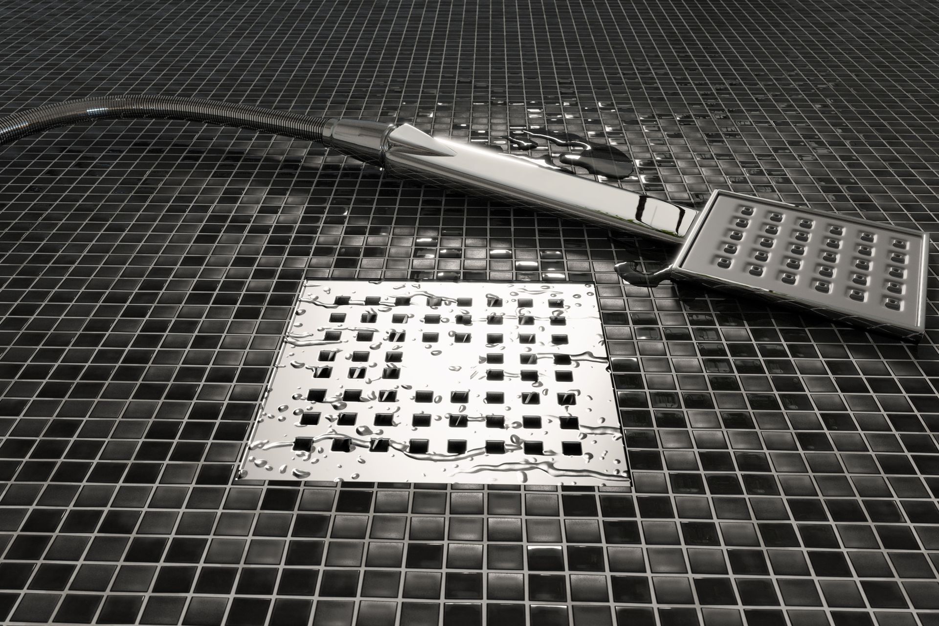 A Black and White Photo of A Phone on A Tiled Floor