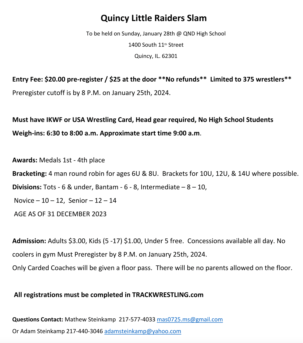 REGISTER PALMYRA YOUTH WRESTLING CLUB PALMYRA, MO