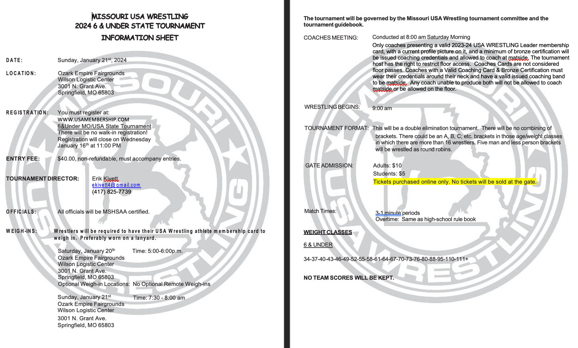 REGISTER PALMYRA YOUTH WRESTLING CLUB PALMYRA, MO