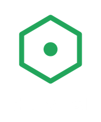 A green hexagon outline with a solid green circle centered inside.