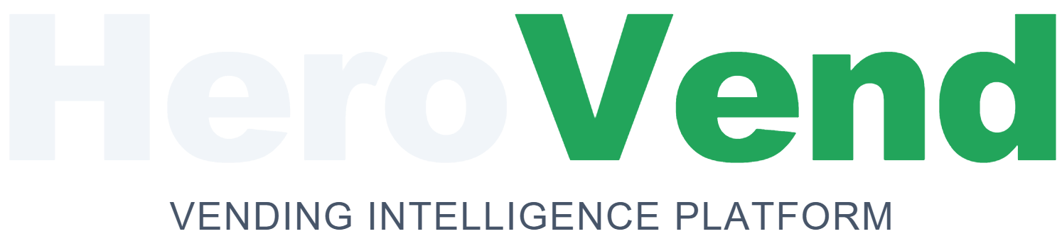 HeroVend logo: "Hero" in light grey and "Vend" in green, with the text "VENDING INTELLIGENCE PLATFORM" below.