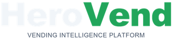 HeroVend logo: "Hero" in light grey and "Vend" in green, with the text "VENDING INTELLIGENCE PLATFORM" below.