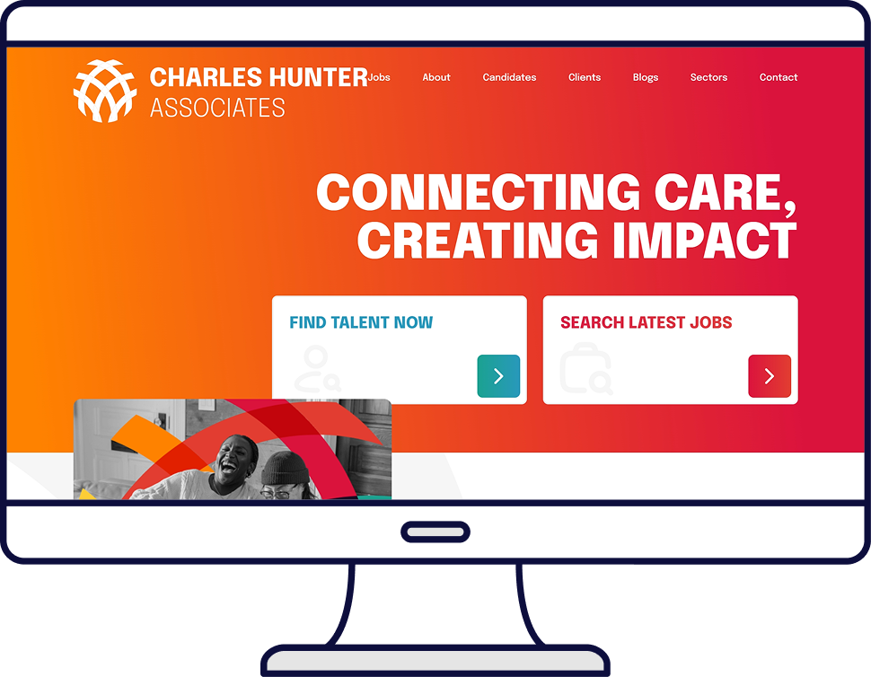 Screenshot of the Charles Hunter Associates website, with a colorful gradient background and calls to action.