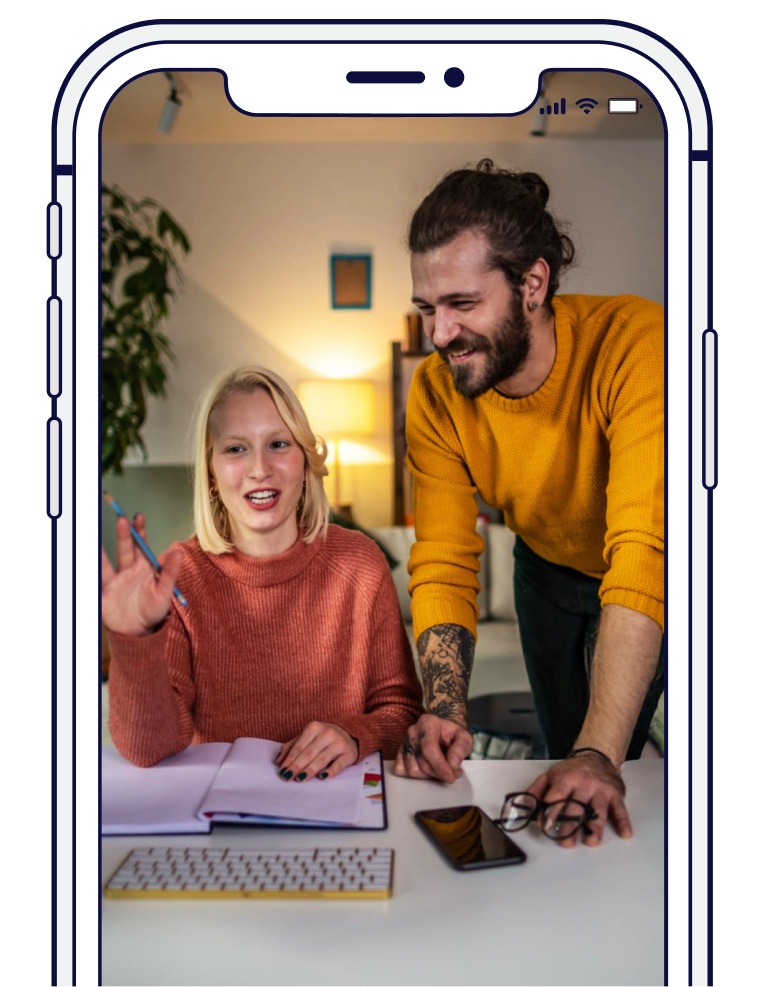 Two game pieces, yellow and blue, against a yellow background, displayed on a phone screen.