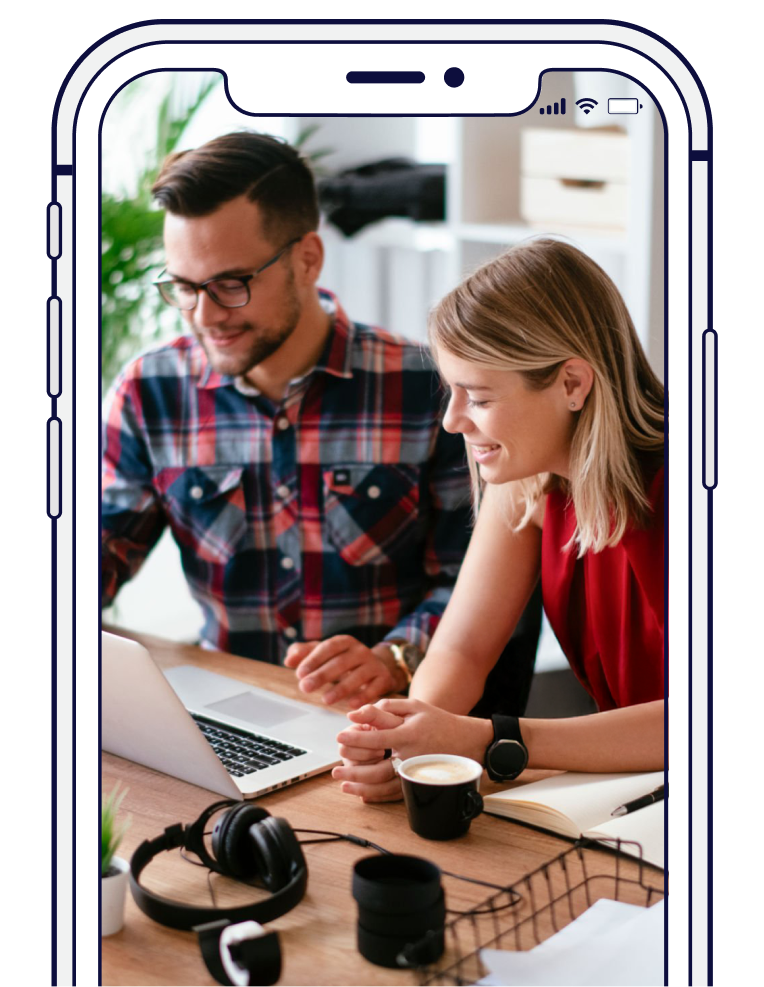 Yellow and blue game pieces on a yellow background, viewed through a smartphone screen.