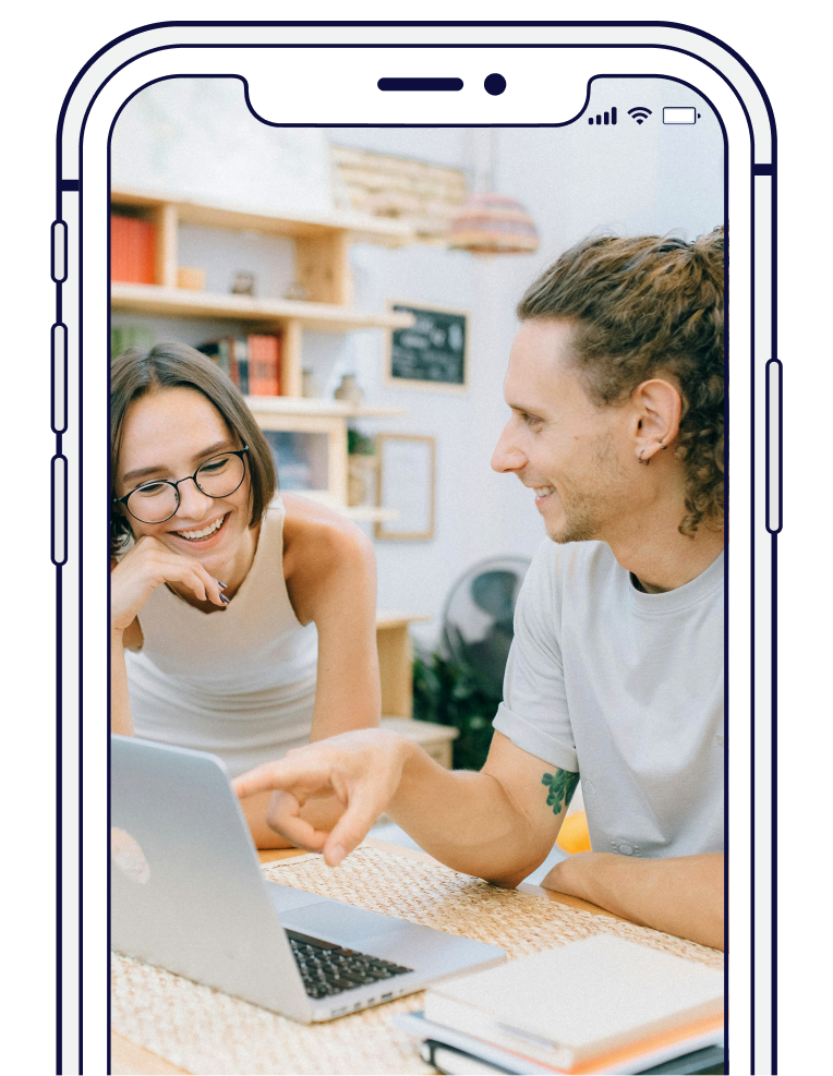 Yellow and blue game pieces on yellow background, viewed through a phone screen.