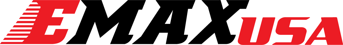 A red and black logo for emax usa