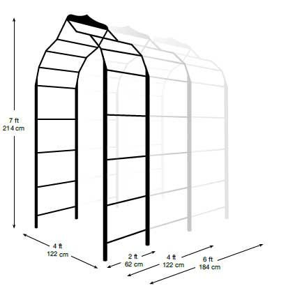 Black metal garden arch, 7 feet tall, with a gothic arch design - classic
