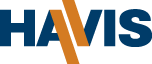 A blue and orange logo for a company called havis