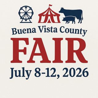 A black and white logo for the buena vista county fair.