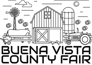 A black and white logo for the buena vista county fair.