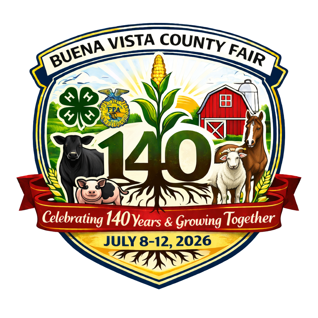 A black and white logo for the buena vista county fair.