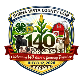 A black and white logo for the buena vista county fair.