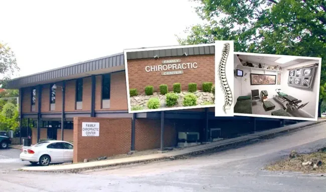 A picture of a chiropractic office with a car parked in front of it.