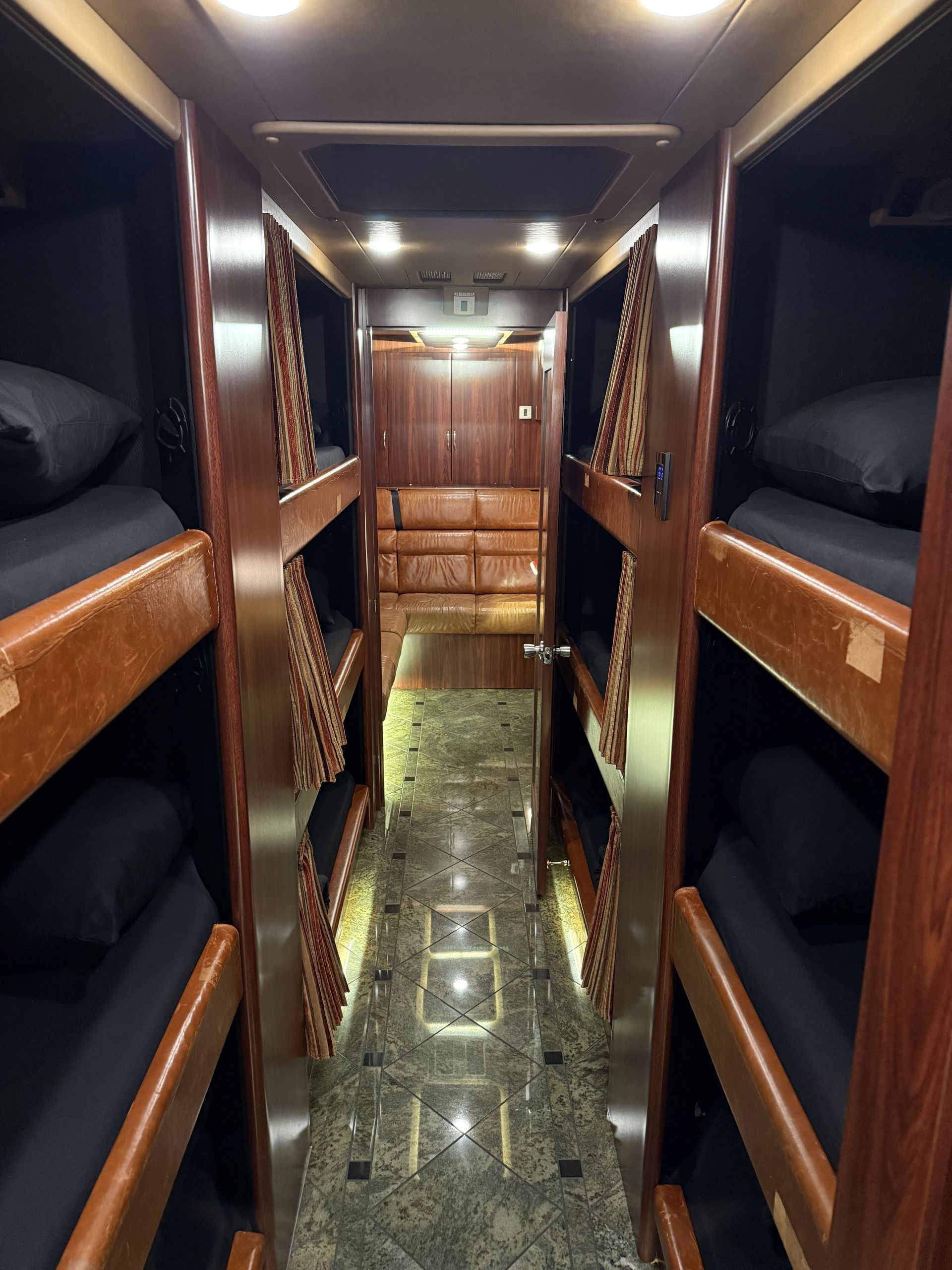 Comfortable bunk setup inside Coach 18, sleeps up to 12 passengers