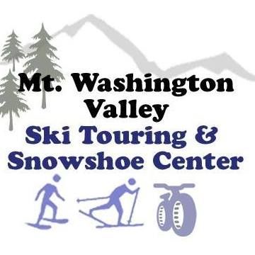 Mt. Washington Valley Ski Touring & Snowshoe Center logo with trees, mountain, skiers, and snowshoes