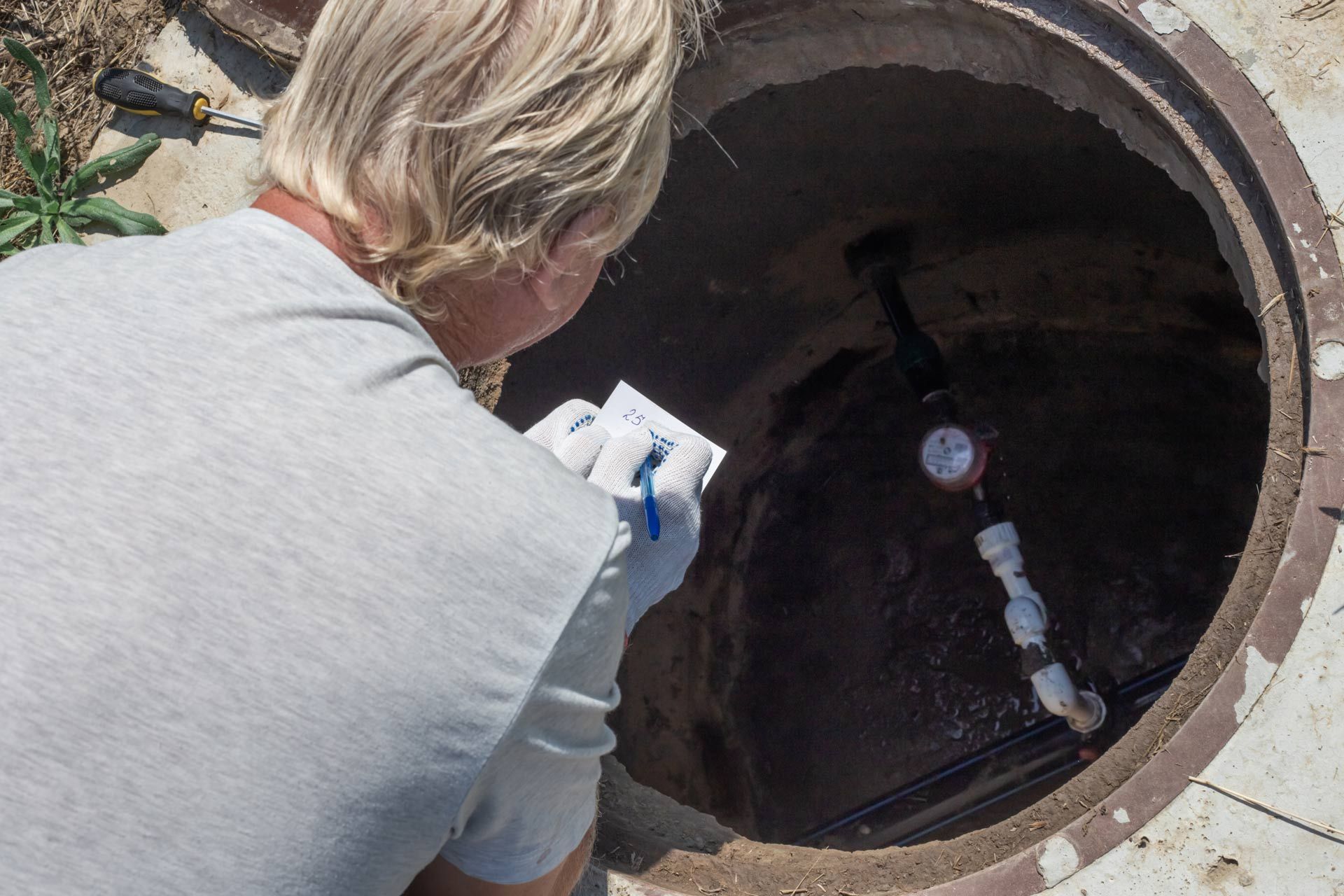 Person examining a well