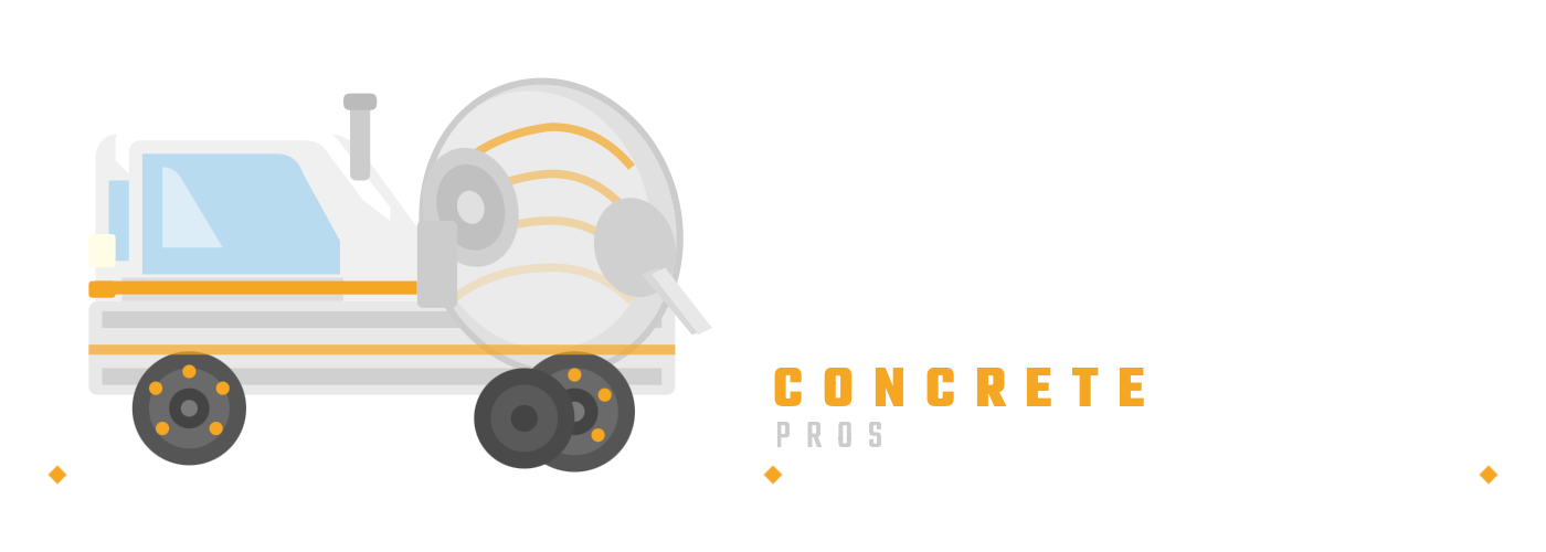 A white and yellow concrete mixer truck icon next to the text 