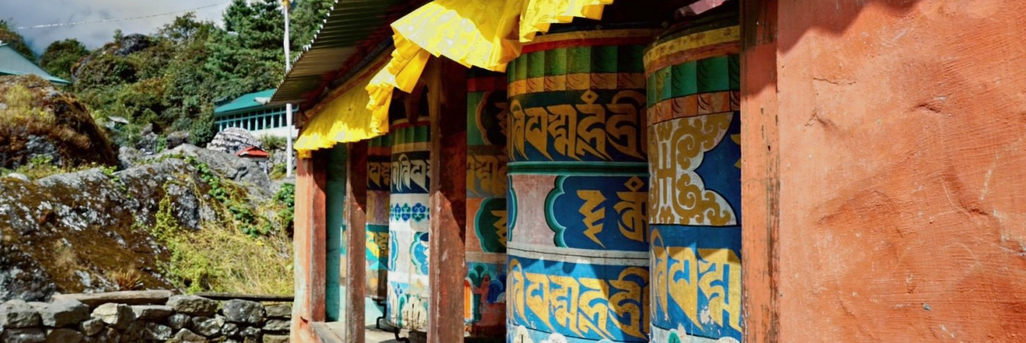 Prayer wheels near Phakding Solukhumbu Nepal